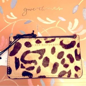 Leopard print Fur & Quality Leather 5 Card Slotted Side with Zipper Coin Pouch.